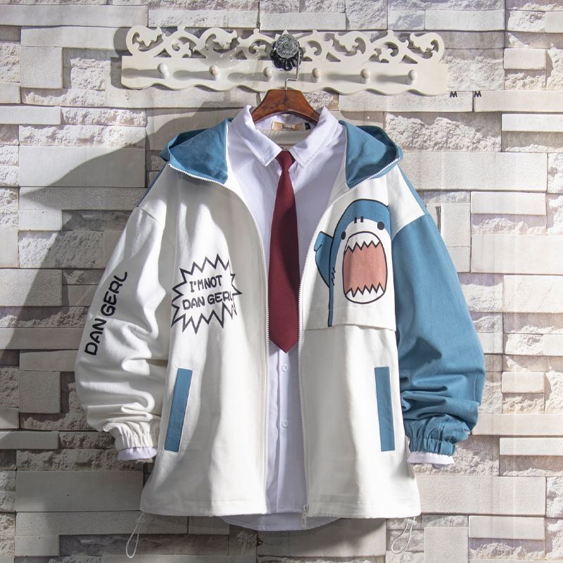 卡通連帽ins潮流撞色長袖夾克