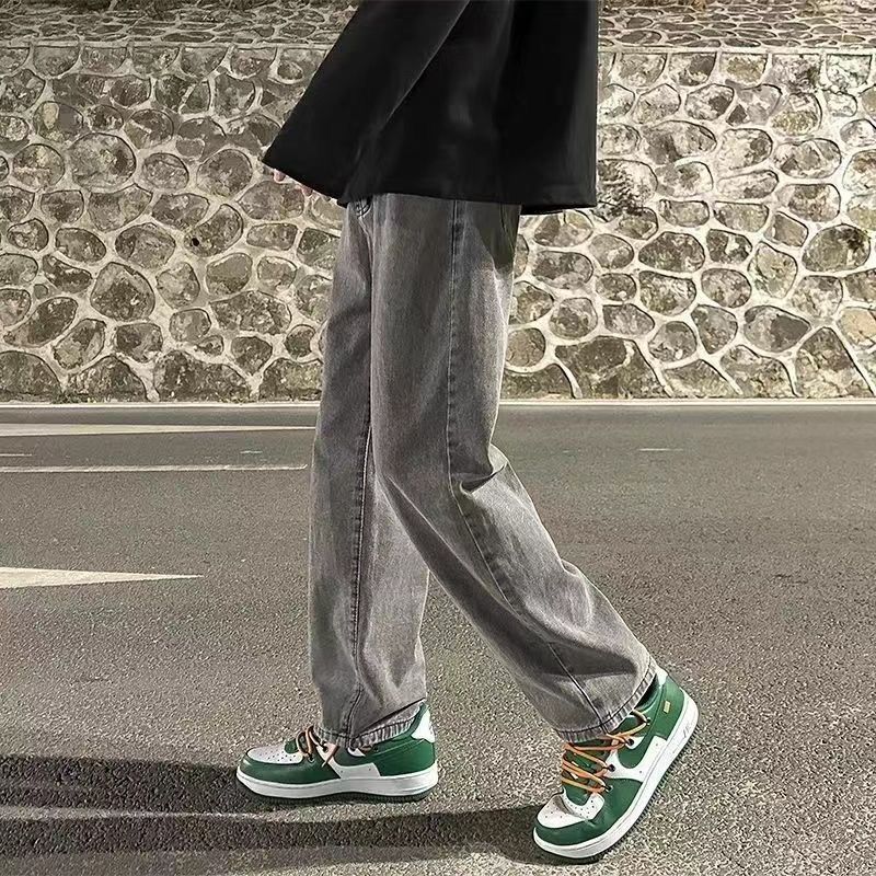 美式薄款寬鬆直筒潮流高街vibe闊腿黃泥牛仔褲