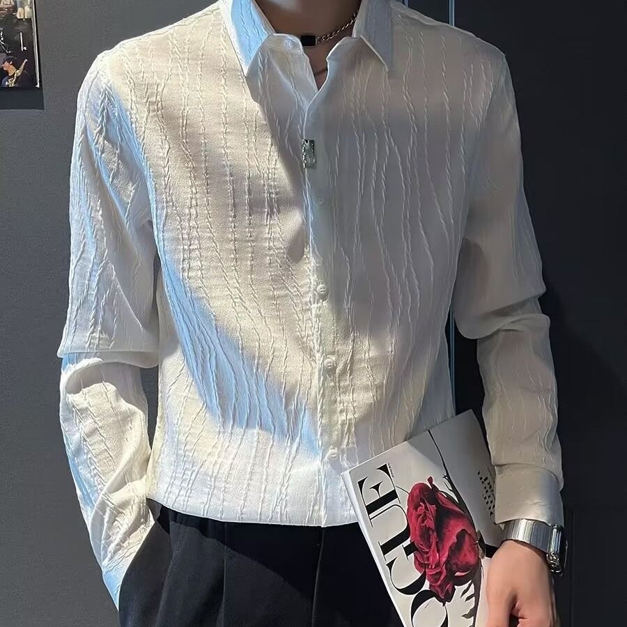 潮流設計提花襯衣潮牌痞帥長袖襯衫