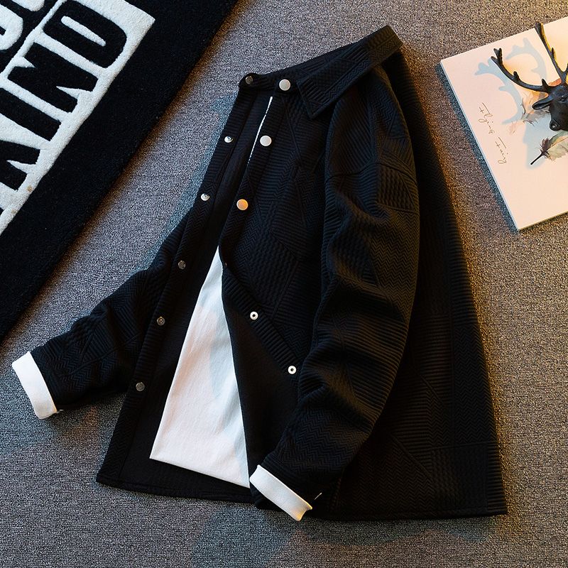 紋理襯衫素色高級感美式休閒寬鬆長袖襯衫外套