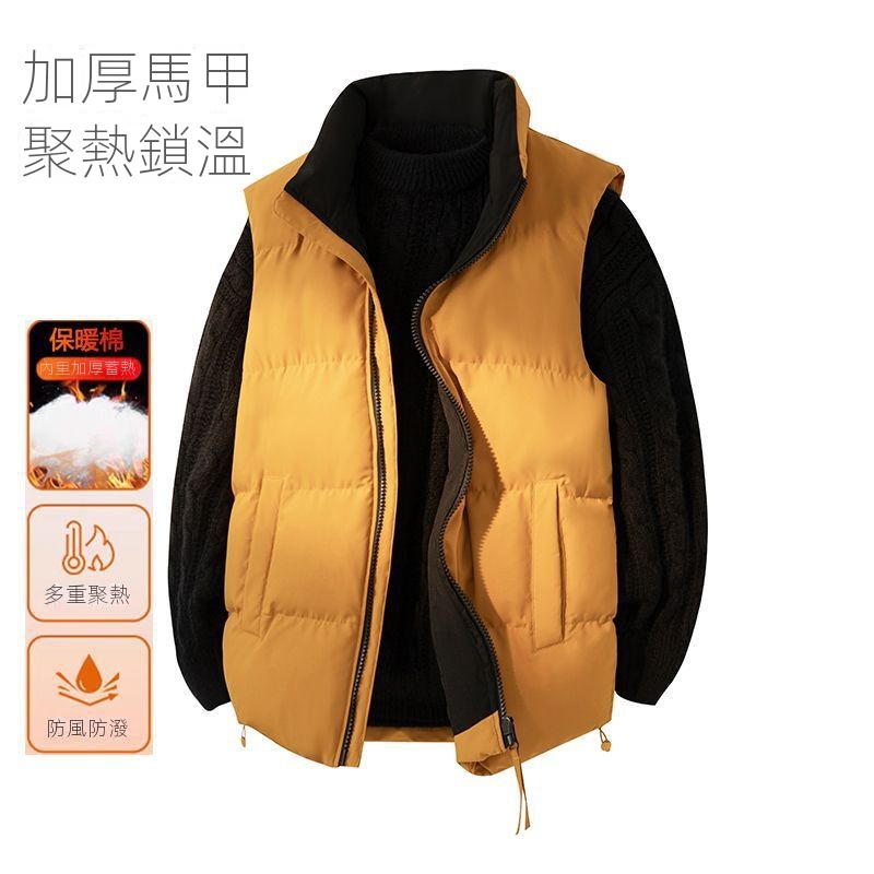 潮牌百搭保暖加厚立領多口袋棉馬甲外套