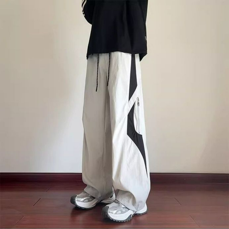 美式高街拼接撞色工裝寬鬆直筒百搭潮流運動褲