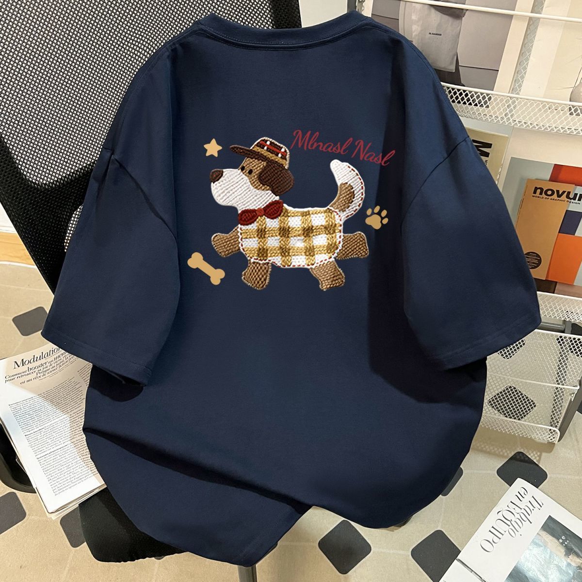 美式潮牌毛絨狗印花寬鬆休閒百搭短袖T恤