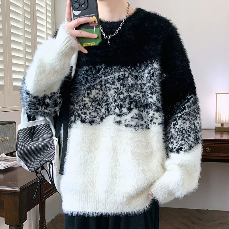 水貂毛衣圓領加厚保暖寬鬆潮流針織衫