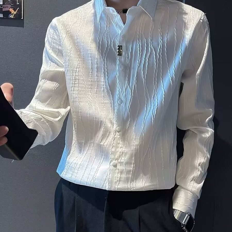 潮流設計提花襯衣潮牌痞帥長袖襯衫