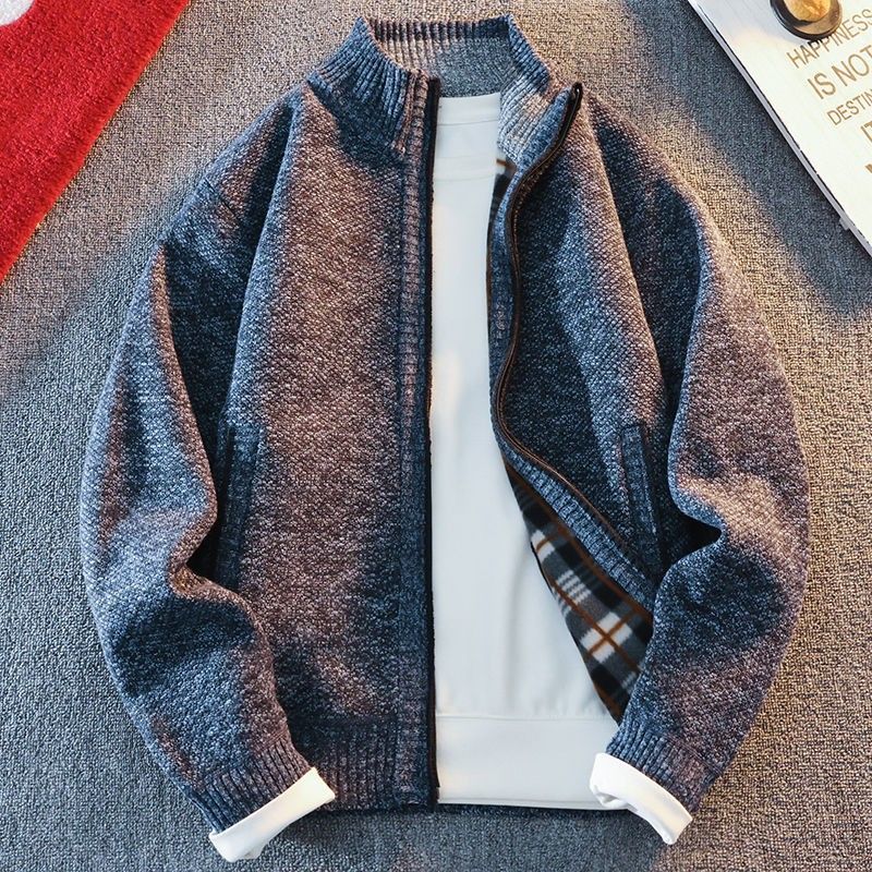 刷毛保暖立領毛衣拉鏈潮流休閒針織開衫外套