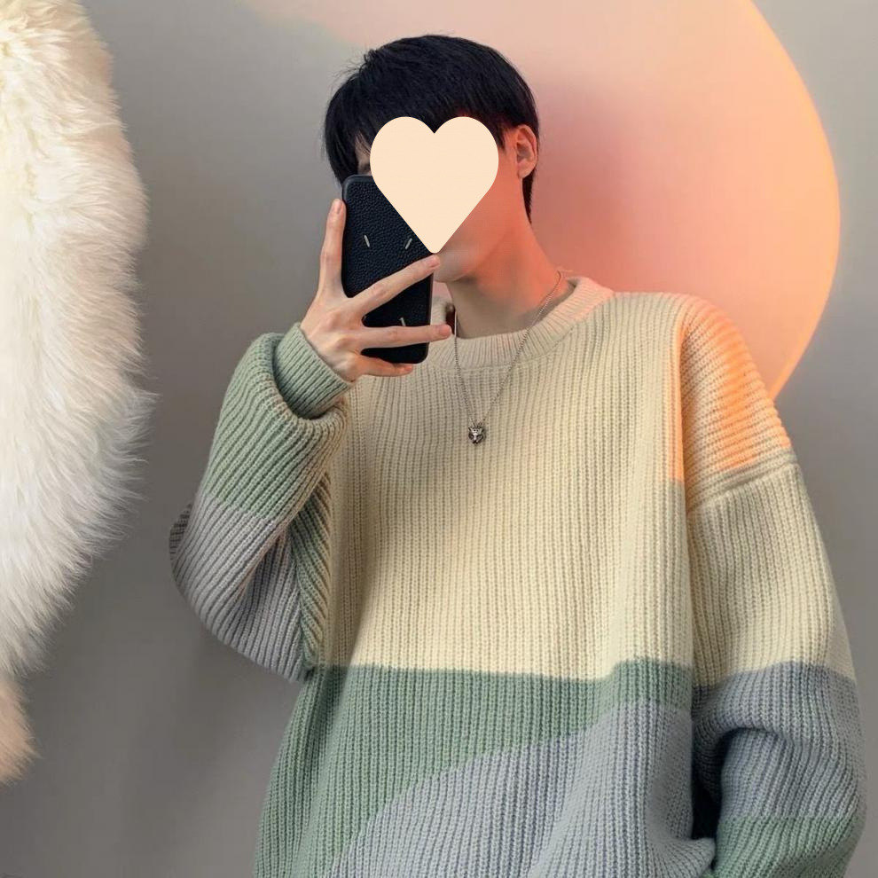 潮流韓版ins圓領撞色長袖針織衫