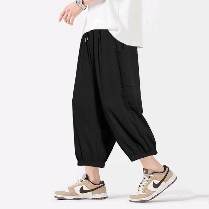 冰絲薄款寬鬆闊腿休閒大碼透氣八分褲裝