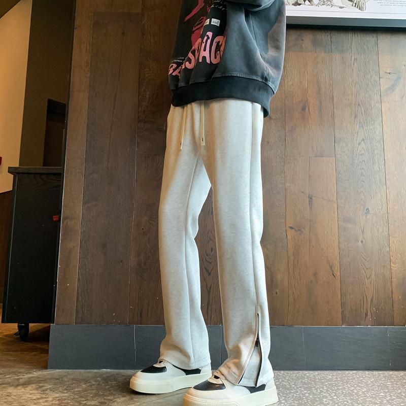 重磅美式褲腳拉鍊潮牌修身運動直筒休閒長褲