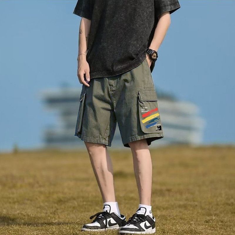 美式復古工裝多口袋運動印花休閒薄款短褲