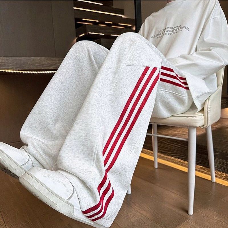 潮牌美式休閒垂感寬鬆闊腿直筒運動褲