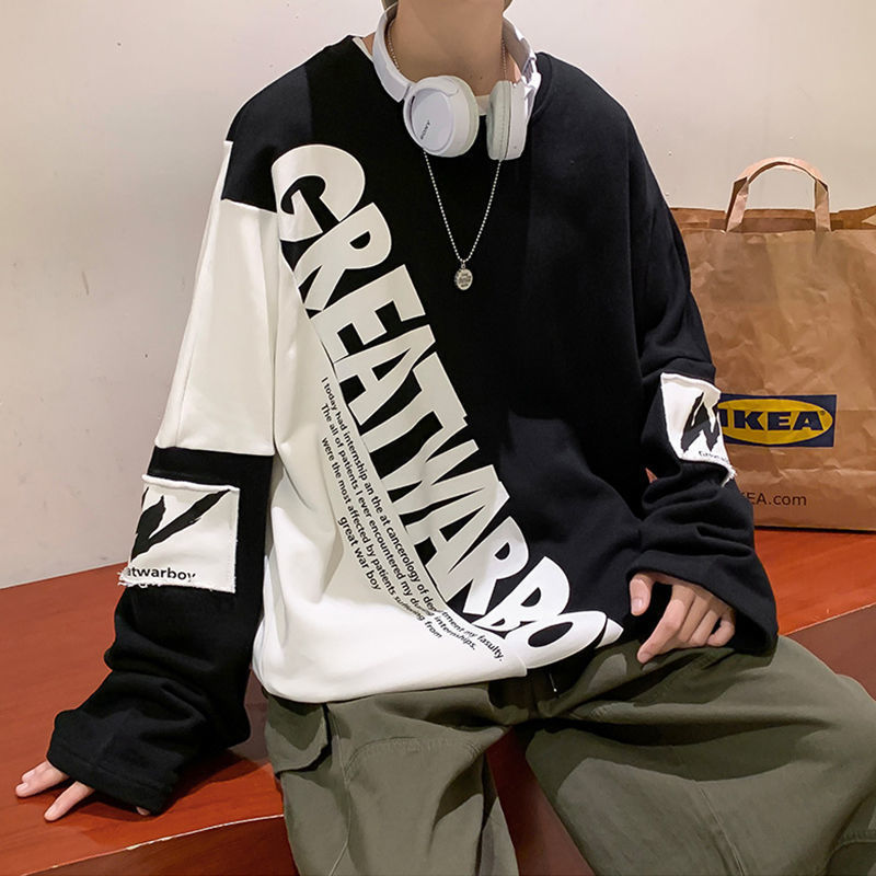 潮ins貼布撞色印花字母衛衣