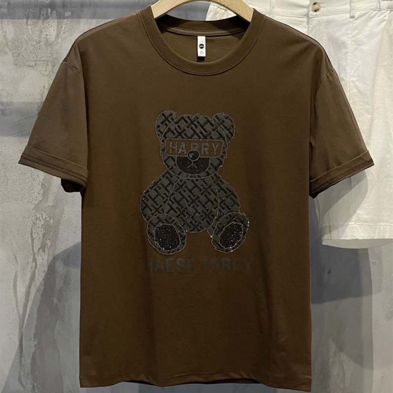 輕奢小熊燙鑽時尚圓領休閒百搭短袖T恤