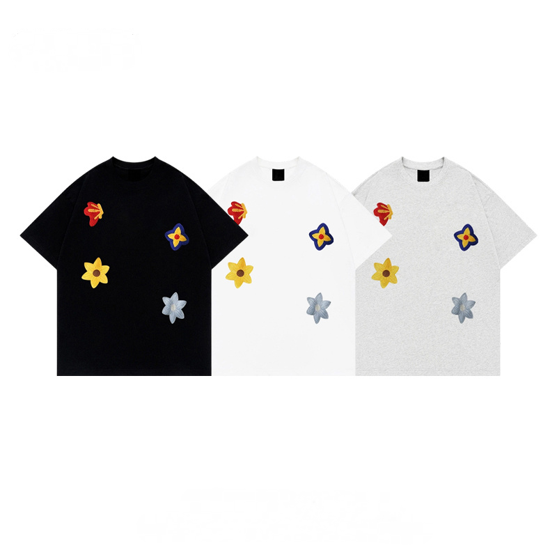 美式復古寬鬆小眾設計感花卉印花短袖T恤