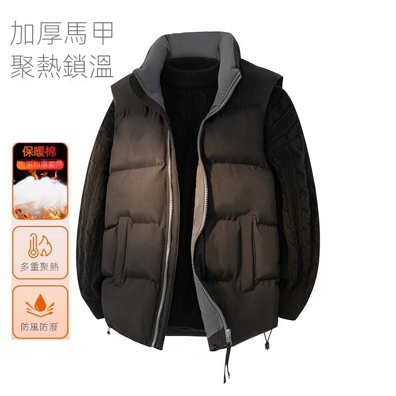 潮牌百搭保暖加厚立領多口袋棉馬甲外套