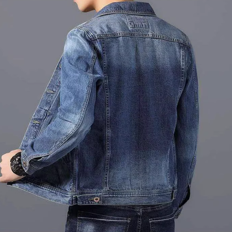 時尚休閒寬鬆夾克方領長袖牛仔外套