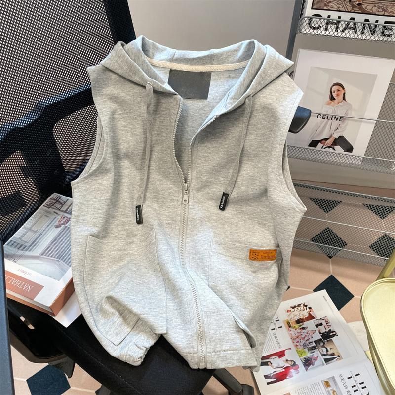 美式百搭休閑男女連帽拉鏈衛衣馬甲外套