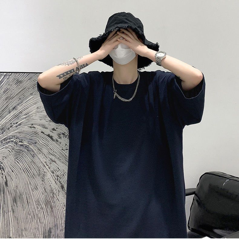 夏季簡約七分袖男t恤寬鬆半截袖ins潮牌加肥加大碼短袖體恤上衣男