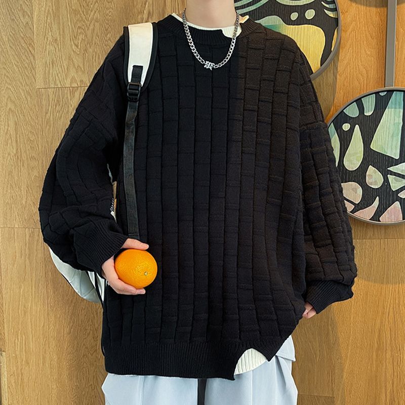 多巴胺假兩件寬鬆港風打底衫情侶針織毛衣