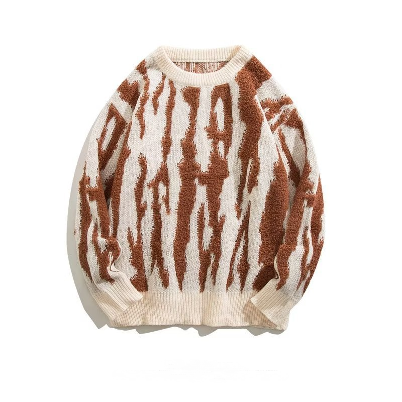 圓領撞色拼接慵懶長袖針織衫