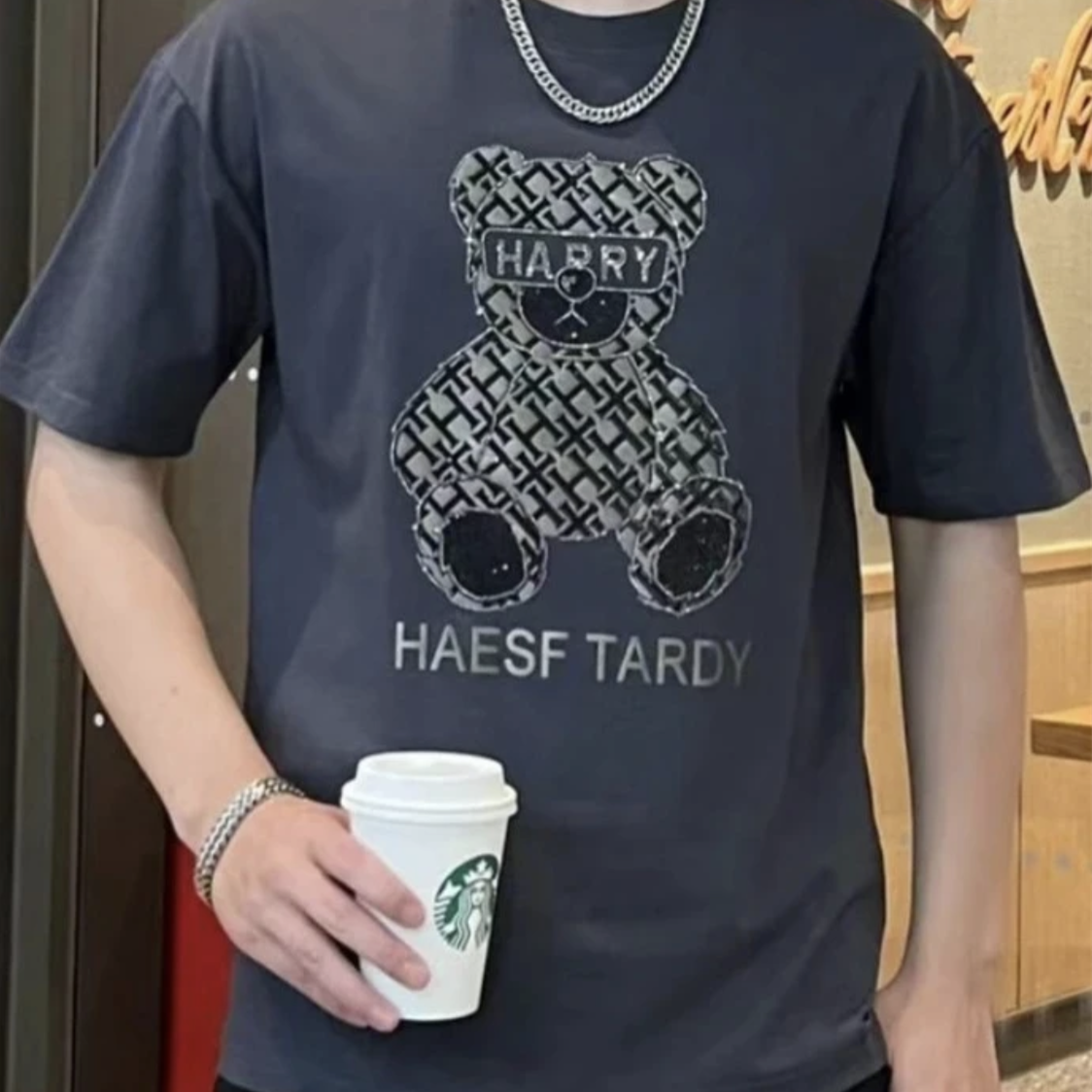 輕奢小熊燙鑽時尚圓領休閒百搭短袖T恤