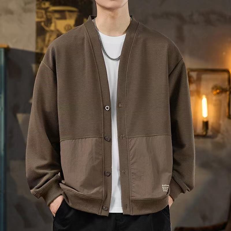 美式復古開衫衛衣長袖休閒時尚無領外套