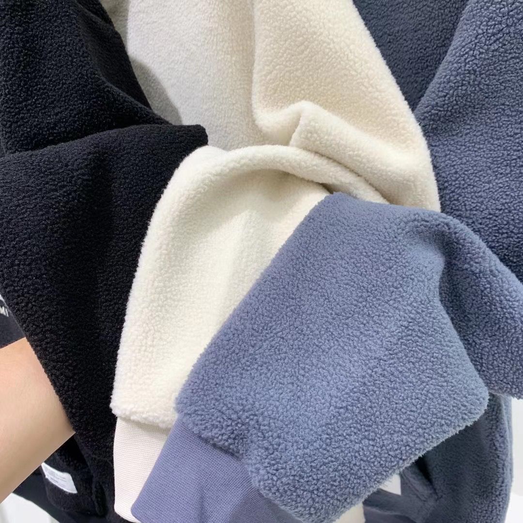 潮流休閒刺繡半拉鍊加厚搖粒絨立領長袖打底衫