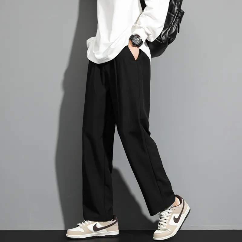 潮流休閒闊腿寬鬆直筒痞帥垂感西裝褲