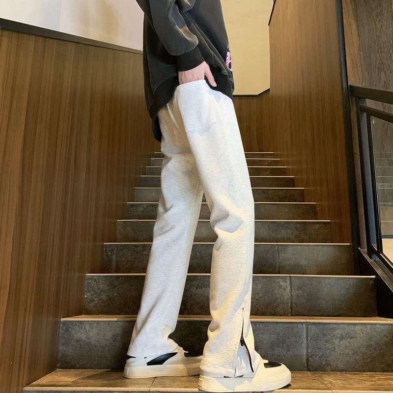 重磅美式褲腳拉鍊潮牌修身運動直筒休閒長褲