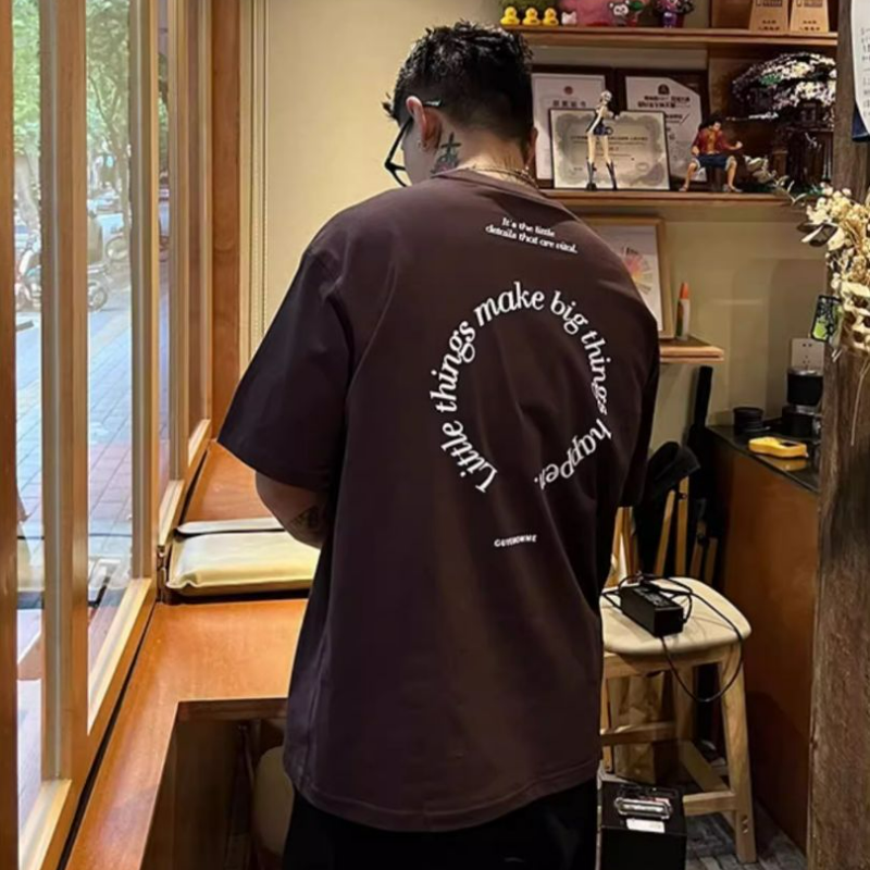 大碼美式百搭純棉印花寬鬆時尚圓領短袖t恤