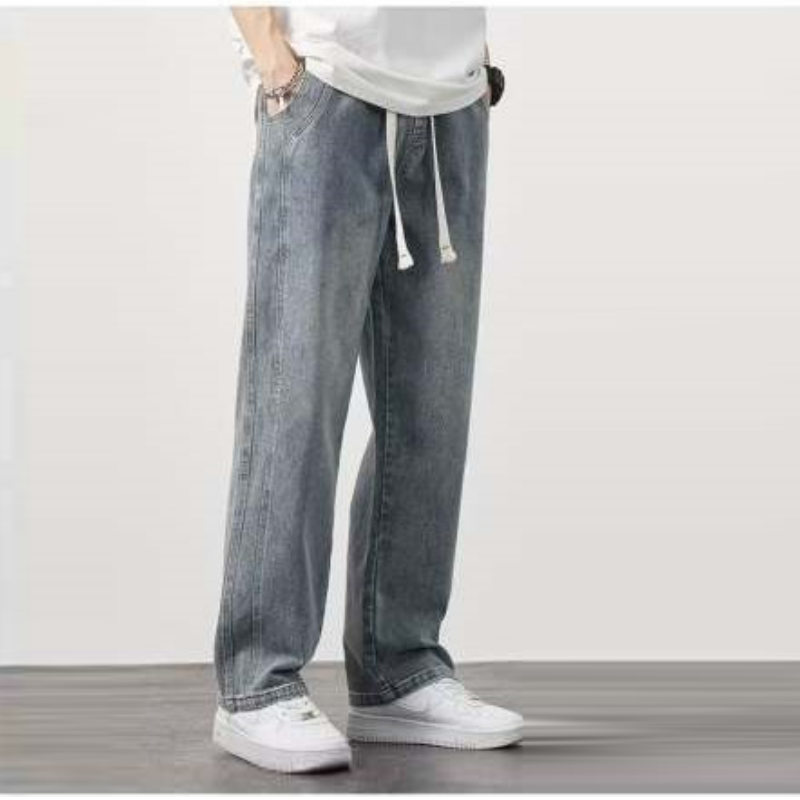 牛仔褲男士夏季薄款美式復古高街寬鬆直筒休閒闊腿長褲子