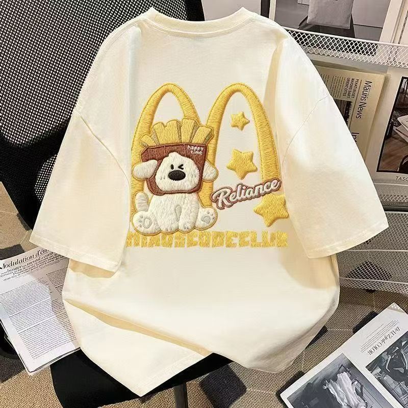 可愛薯條小狗情侶寬鬆休閒百搭短袖T恤