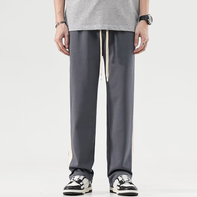 夏季新款休閒褲男日系潮流ins拼色時尚直筒褲學生寬鬆垂感闊腿褲