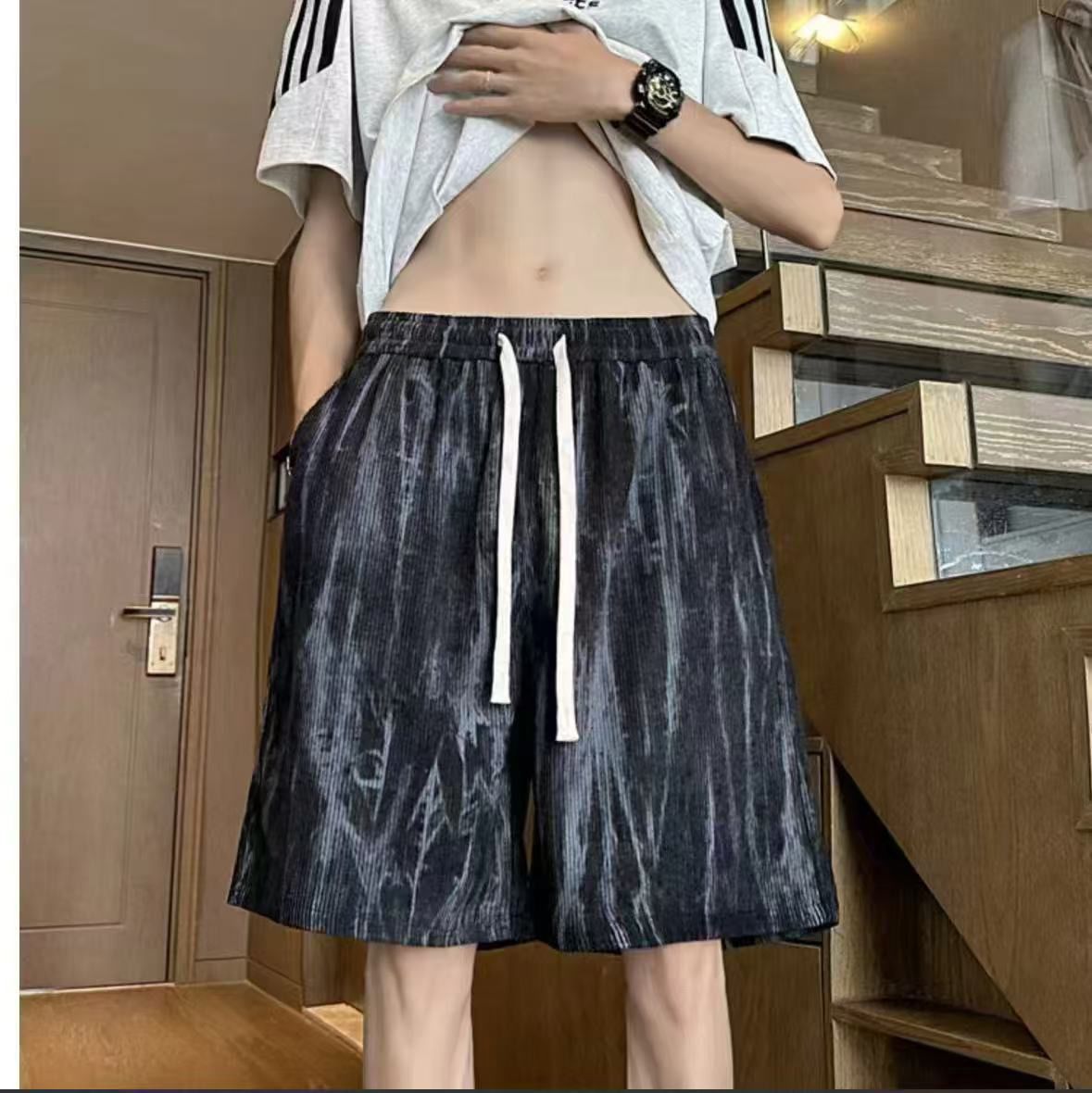 美式薄款扎染冰絲潮流五分寬鬆運動休閒短褲