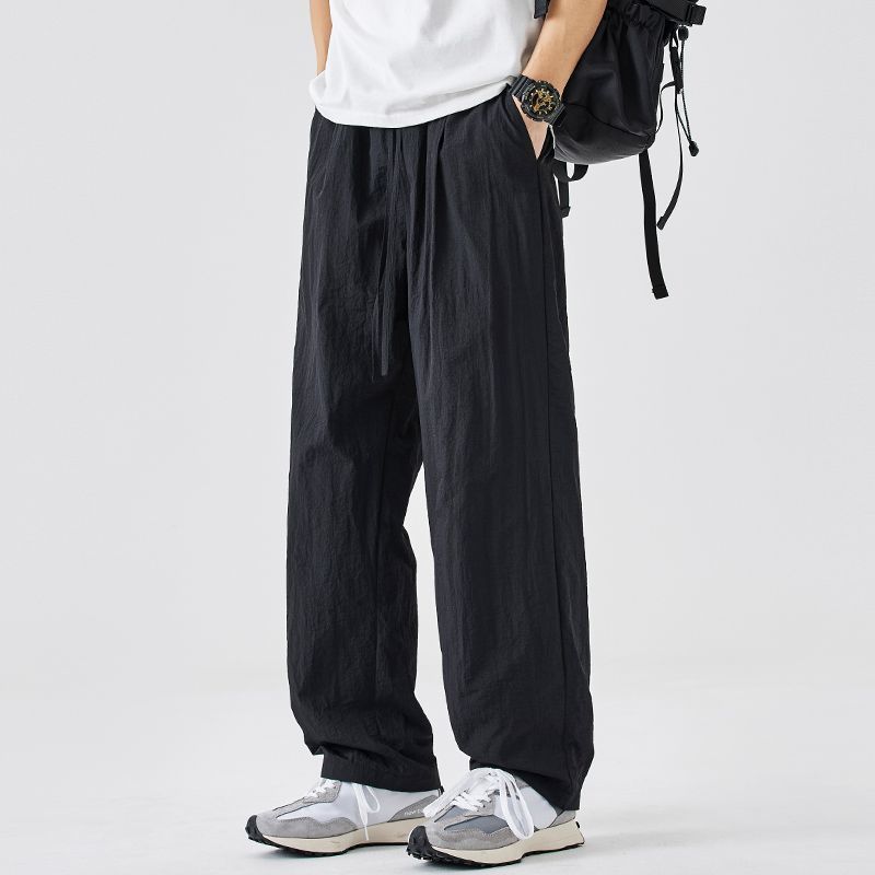 薄款寬鬆直筒休閒闊腿工裝冰絲速乾運動褲