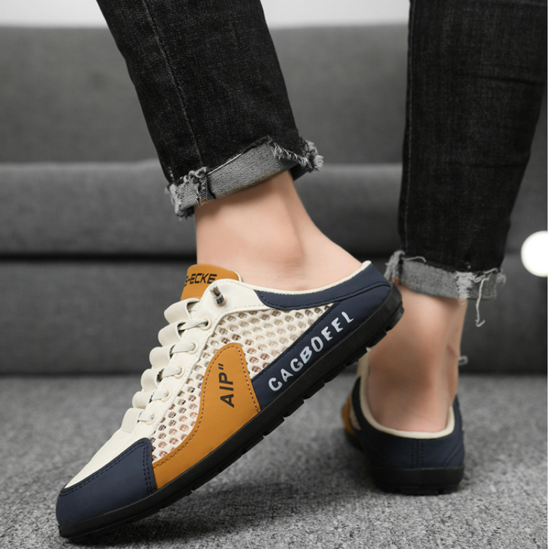 包頭半托鞋網面透氣一腳蹬懶人透氣網鞋