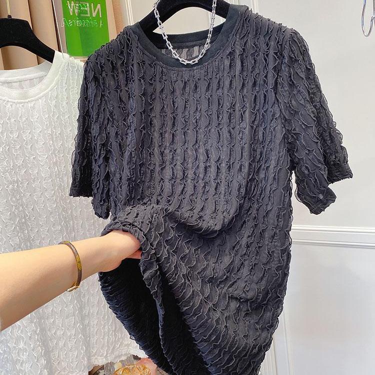 輕奢高級氣質肌理感寬鬆休閒泡泡紗短袖t恤