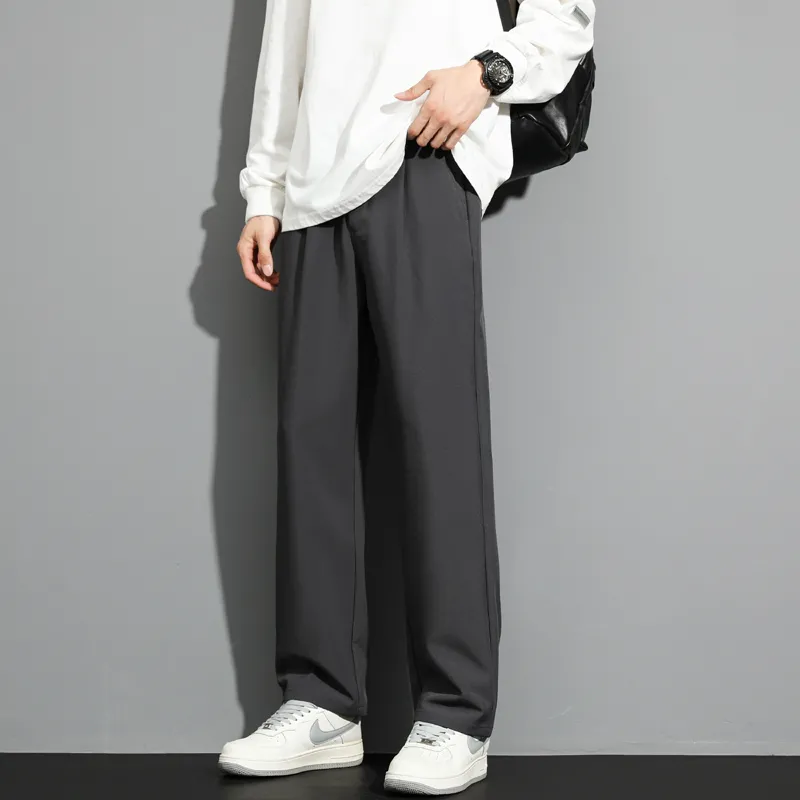 潮流休閒闊腿寬鬆直筒痞帥垂感西裝褲