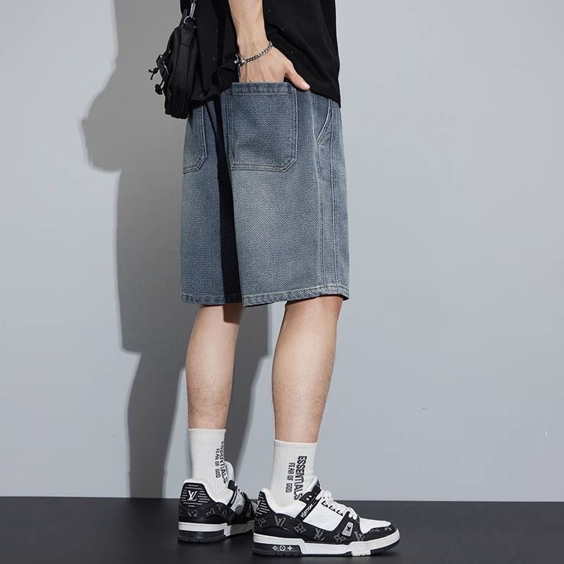 新款五分褲子男士夏季薄款星空紋直寬鬆百搭直筒休閒牛仔短褲