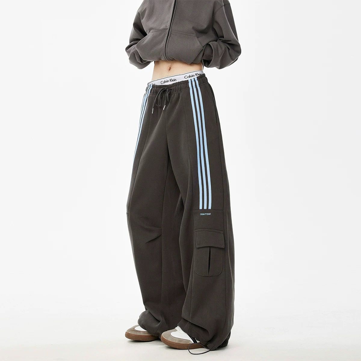 美式三條杠運動多口袋闊腿工裝褲裝