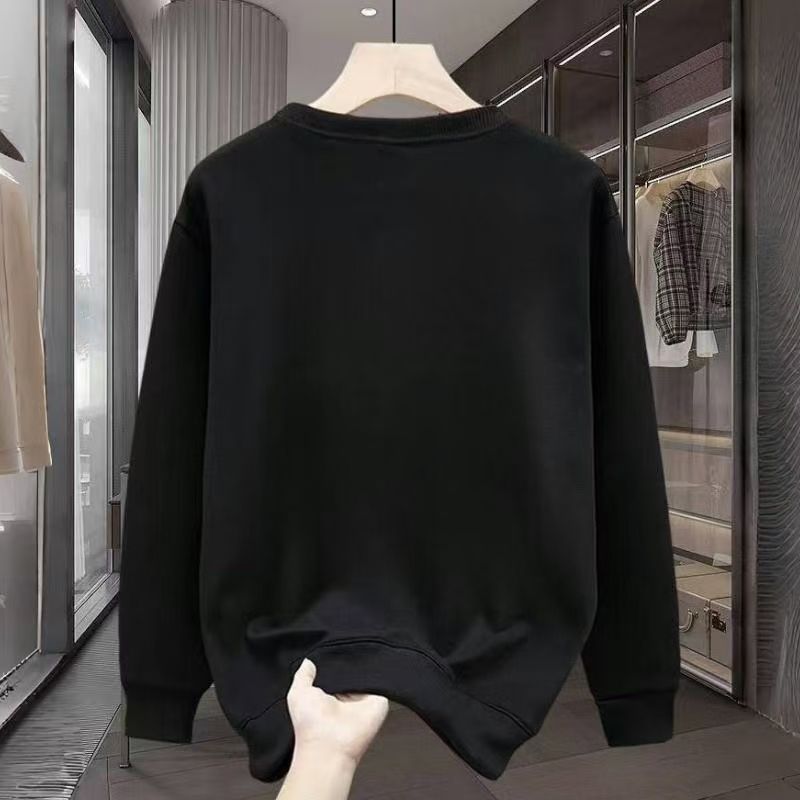 美式印花寬鬆刷毛加厚休閒圓領長袖T恤