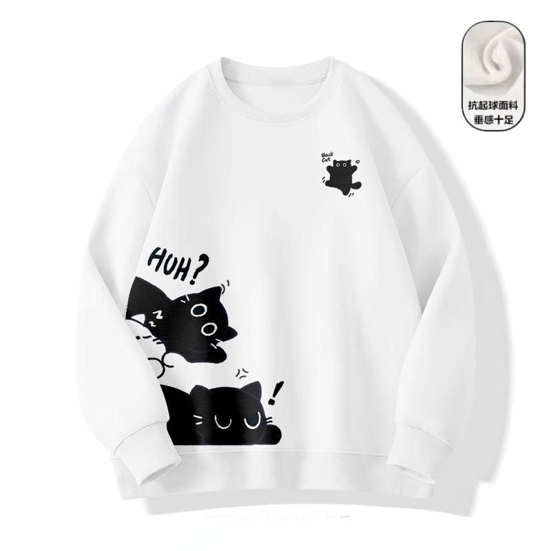 貓咪日系寬鬆加絨加厚潮流百搭圓領衛衣