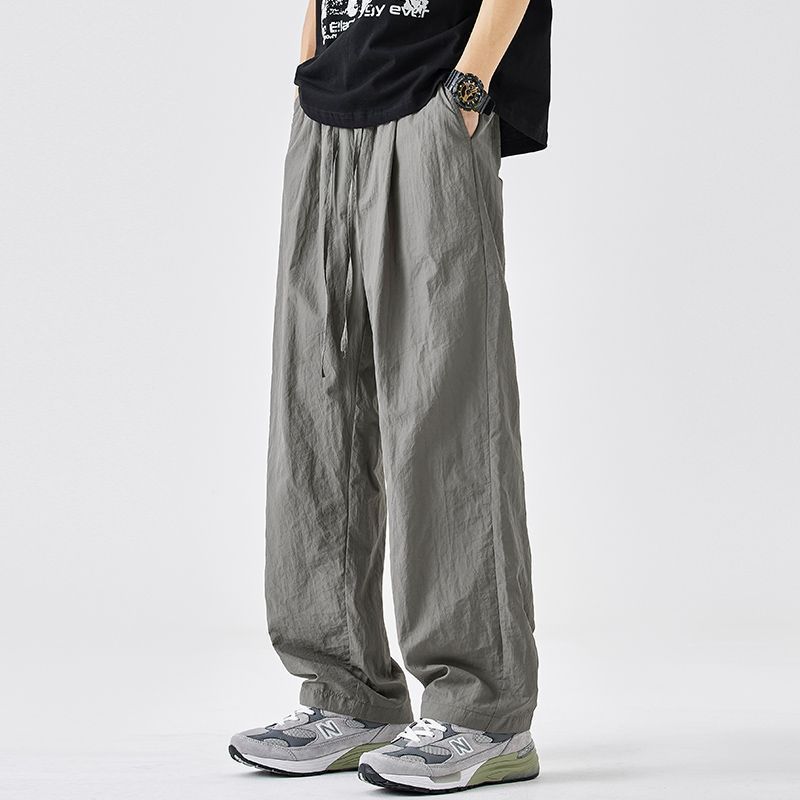 薄款寬鬆直筒休閒闊腿工裝冰絲速乾運動褲