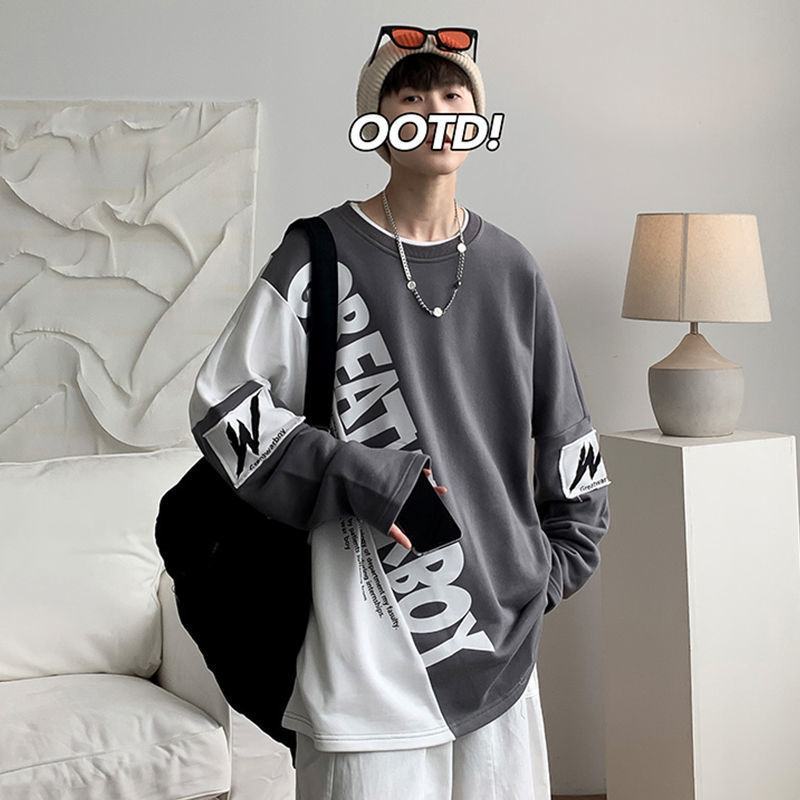 潮ins貼布撞色印花字母衛衣
