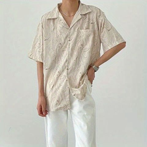 古著感波浪紋慵懶寬鬆洋氣休閒短袖襯衫