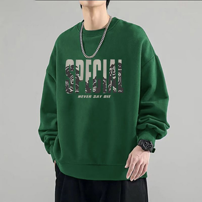 美式字母印花潮流圓領寬鬆長袖打底衫