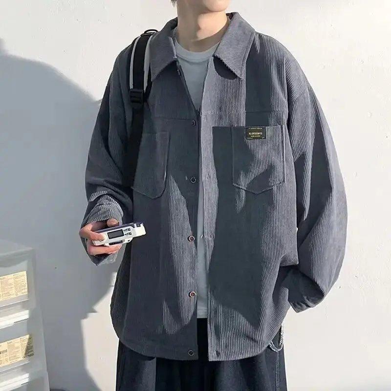 【套裝/單件】美式痞帥寬松休閑襯衫外套+長袖+休閑褲三件套