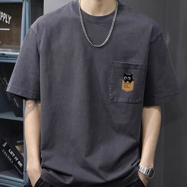 美式復古寬鬆圓領休閒口袋短袖T恤