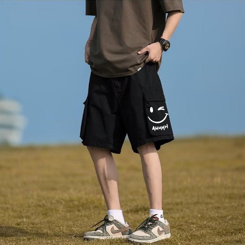 美式復古工裝多口袋運動印花休閒薄款短褲