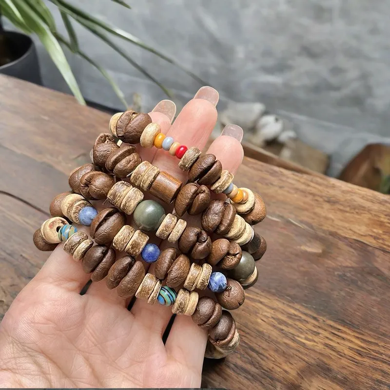 天然咖啡豆搭配百香籽椰子隔片小眾設計手串